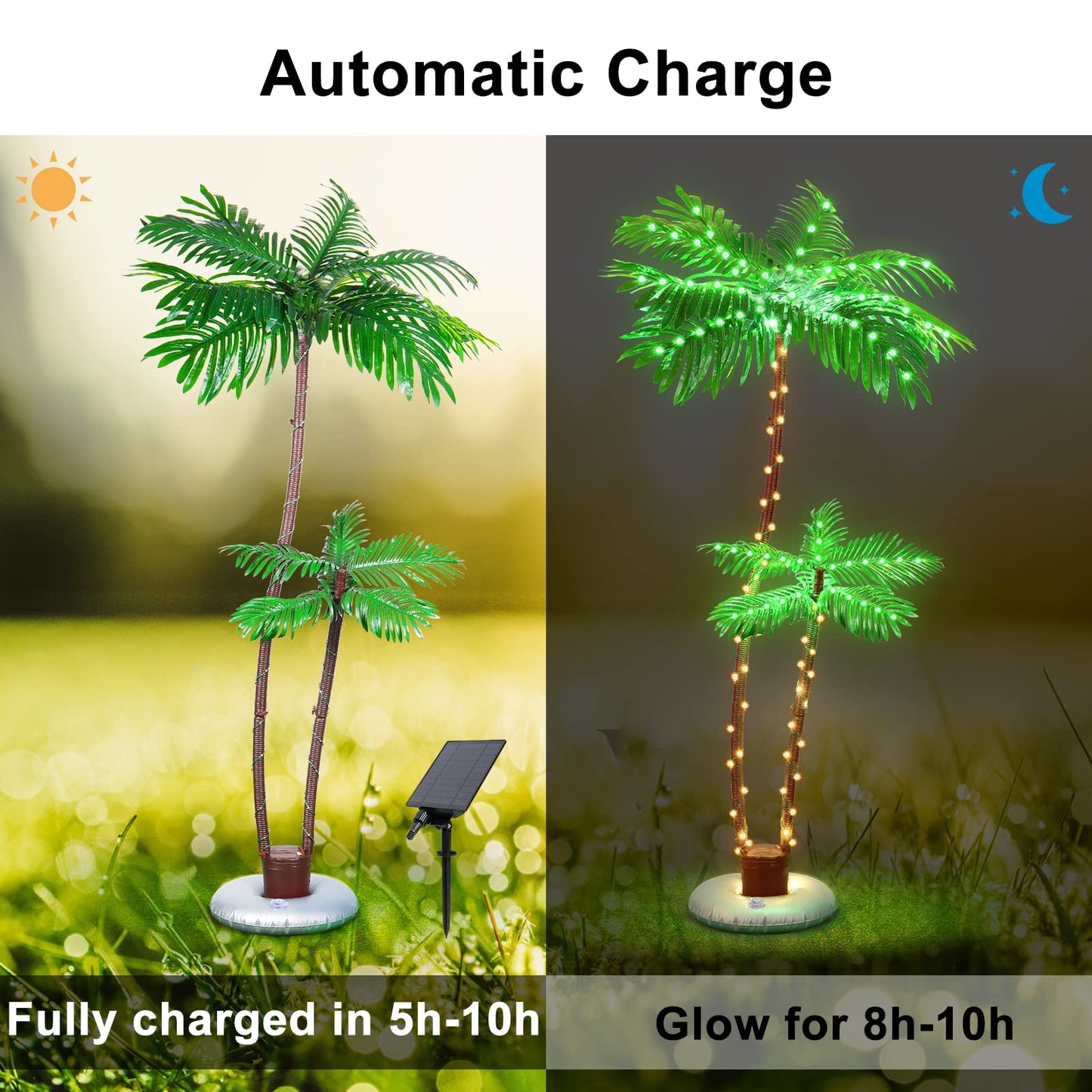 OUSHENG Solar Lighted Palm Trees for Outside Patio, Bar Pool Deck Outdoor Decorations Decor, Light Up LED Artificial Fake Tree Lights for Yard Tropical Party Christmas