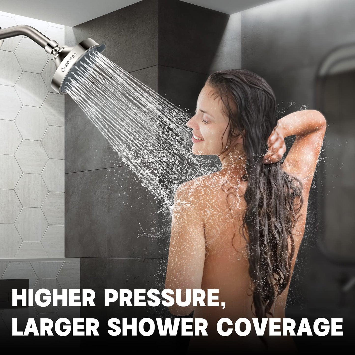 HOPOPRO 5-Mode High Pressure Shower Head - Consumer Reports, The Washington Post, NBC News, TODAY TV Show Recommended - High Flow Fixed Showerheads Bathroom Rain Showerhead (4 Inch Brushed Nickel)