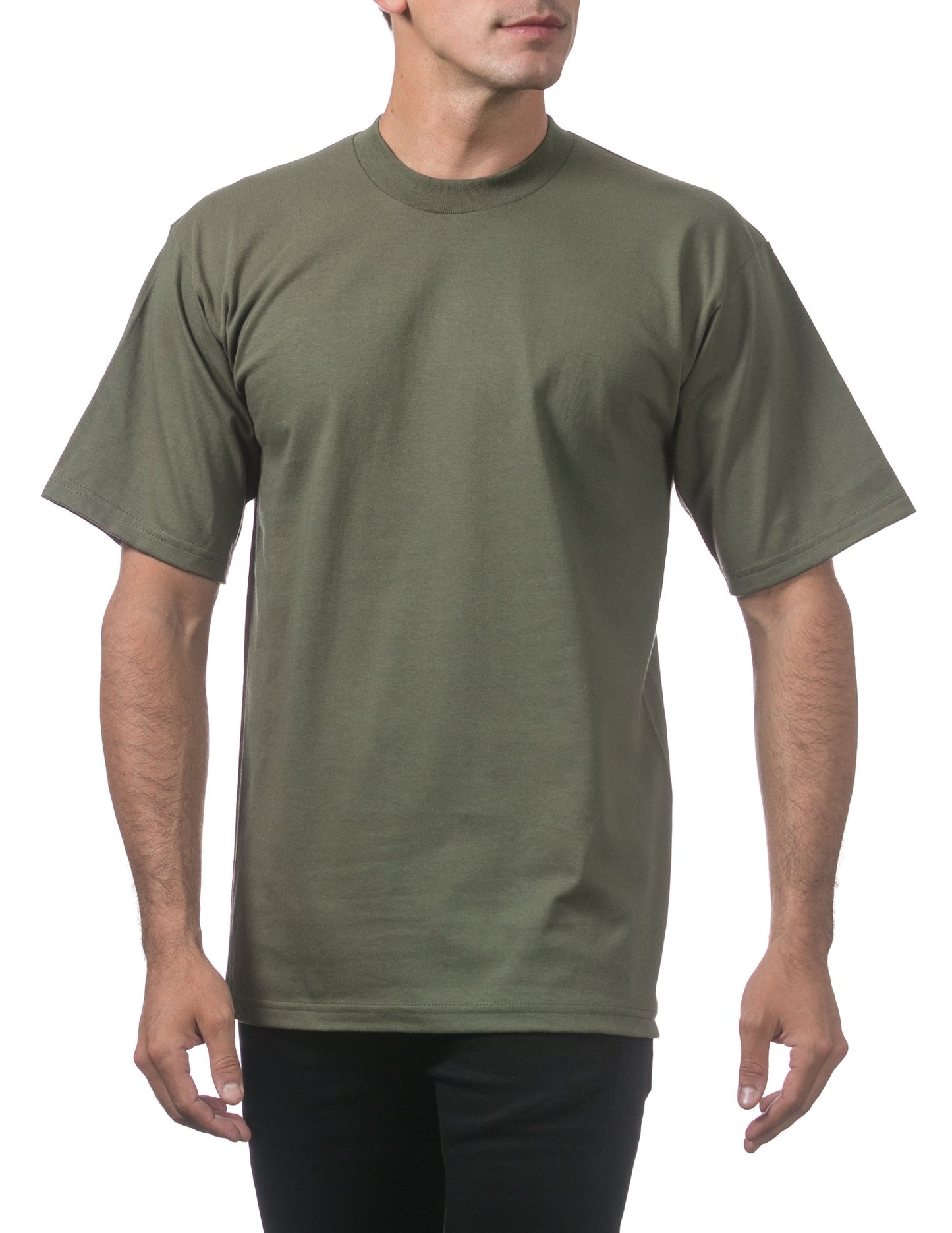 Pro Club Men's Heavyweight Cotton Short Sleeve Crew Neck T-Shirt, Olive, Small