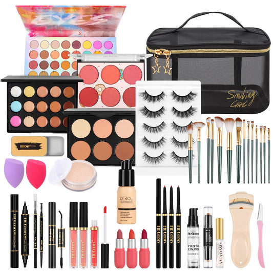 Fenshine Makeup Set,Make Up Starter Kit With Storage Bag Portable Travel Make Up Palette Eyeshadow Foundation Lip Gloss for Teenage & Adults (Type A)