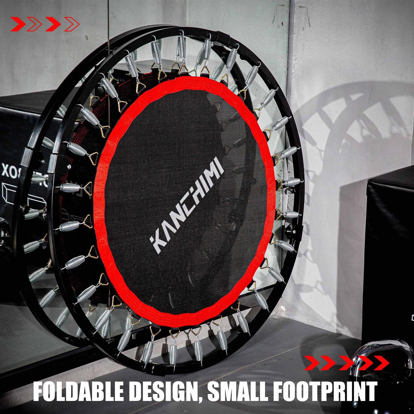 Kanchimi 48" Folding Mini Fitness Indoor Exercise Workout Rebounder Trampoline with Handle, Max Load 330lbs(Black)