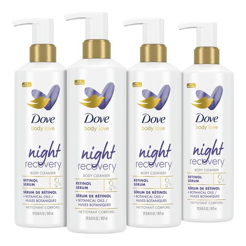 Dove Body Love Body Cleanser Night Recovery 4 Count For Dry and Worn Down Skin Body Wash with Retinol Serum and Botanical Oils 17.5 oz