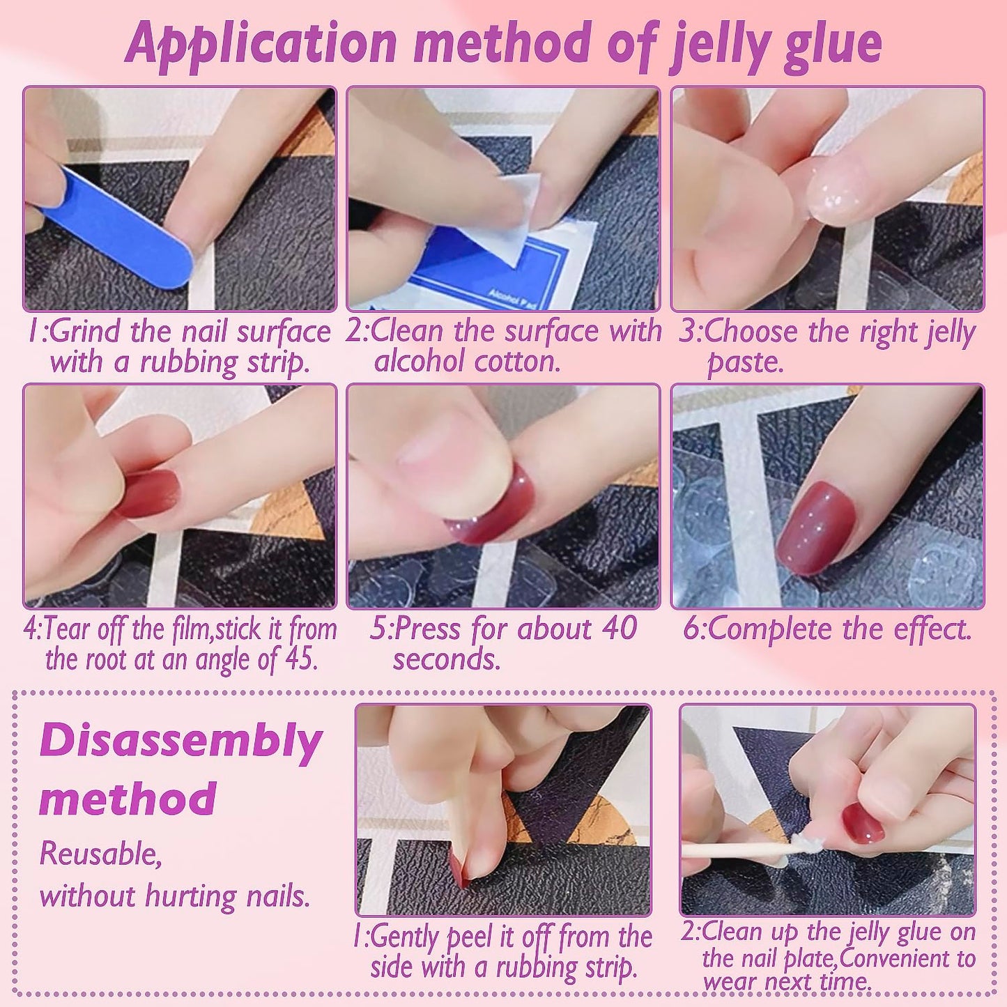 Closeus Press On Nails Handmade Short Pink Diamond Gradient 3D Crystal Cat Eye Glitter Designed Natural Fit Gem Pearl Glue Reusable Stick On Nail in 10Pcs 4 Sizes Kit M