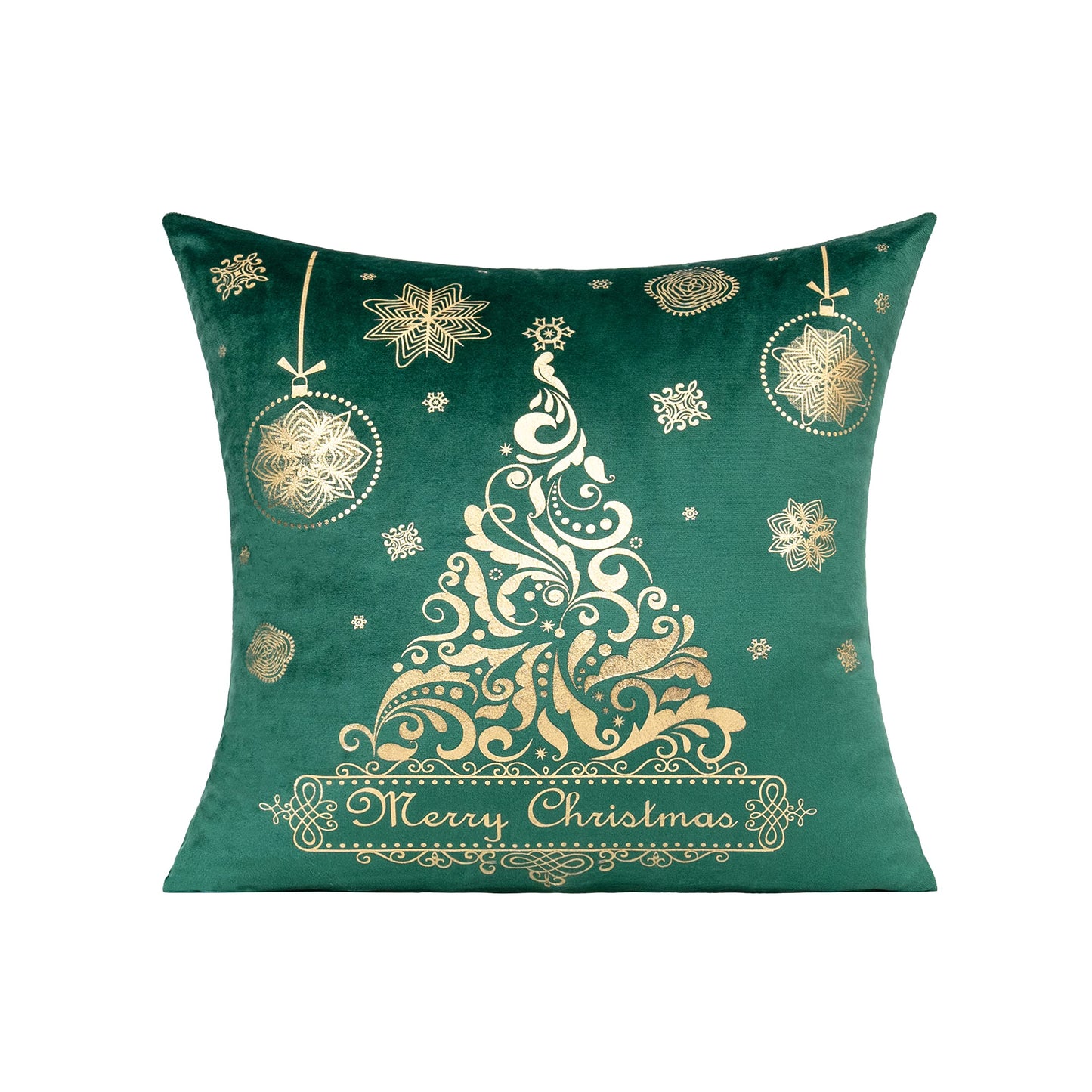 VAKADO Dark Green Christmas Throw Pillow Covers Xmas Decor Golden Decorative Tree Snowflakes Reindeer Cushion Cases Tree Gold Silver Home for Couch Sofa Bedroom 18x18 Set of 4 Indoor