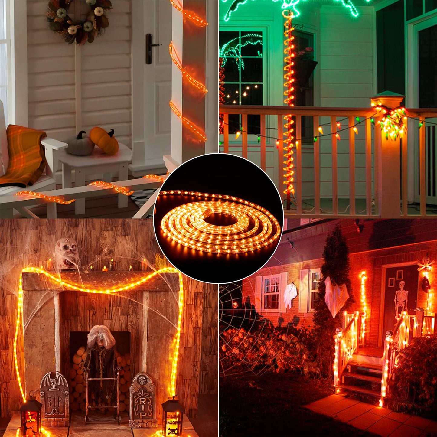 Brizled Orange Rope Lights, 18ft 216 LED Orange Lights, 120V Plugin Rope Lights Connectable, Indoor Outdoor Halloween Rope Lights Waterproof Orange Holiday Lights for Halloween Tree Patio Xmas Camping