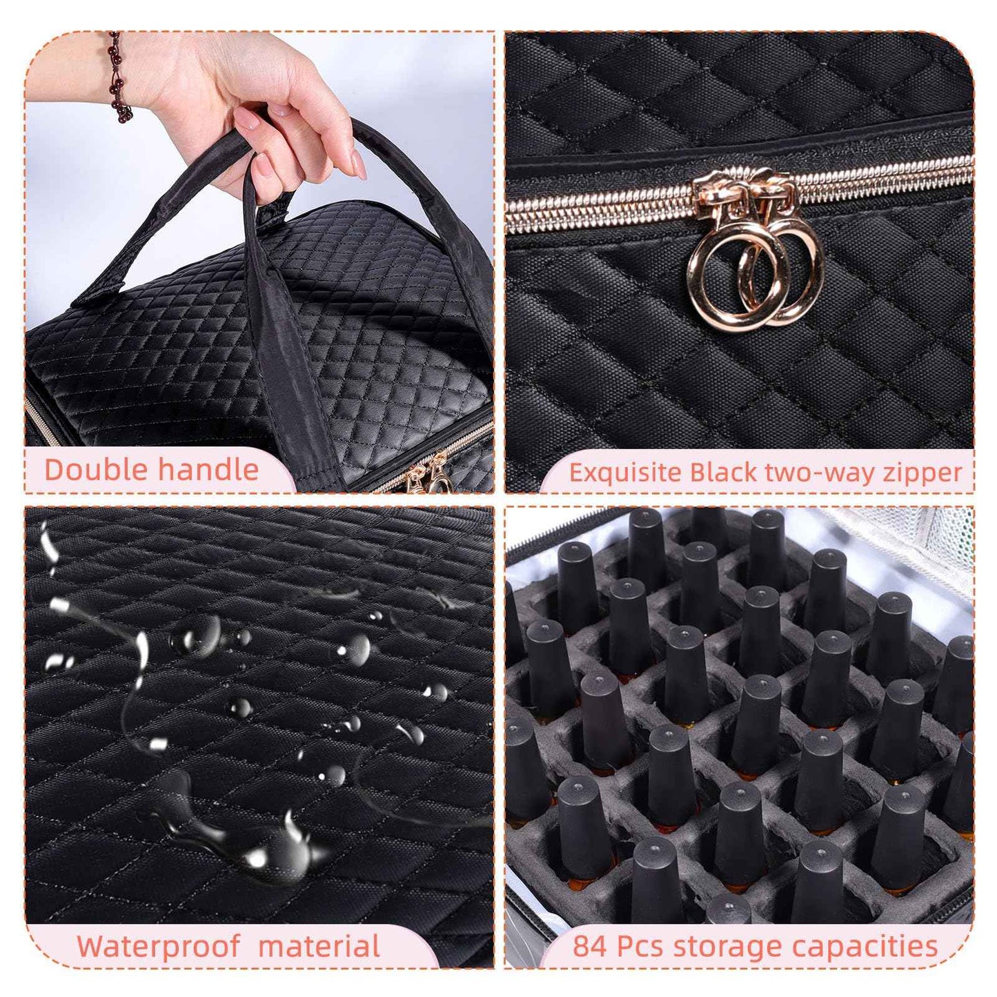 Nail Polish Organizer Case,3 Layers Nail Organizers and Storage With Detachable Holds 84 Bottles Nail Polish & Nail Lamp Large Nail Polish Organizer Bag ,for Manicure Tools, Nail Polish Kit (Black)