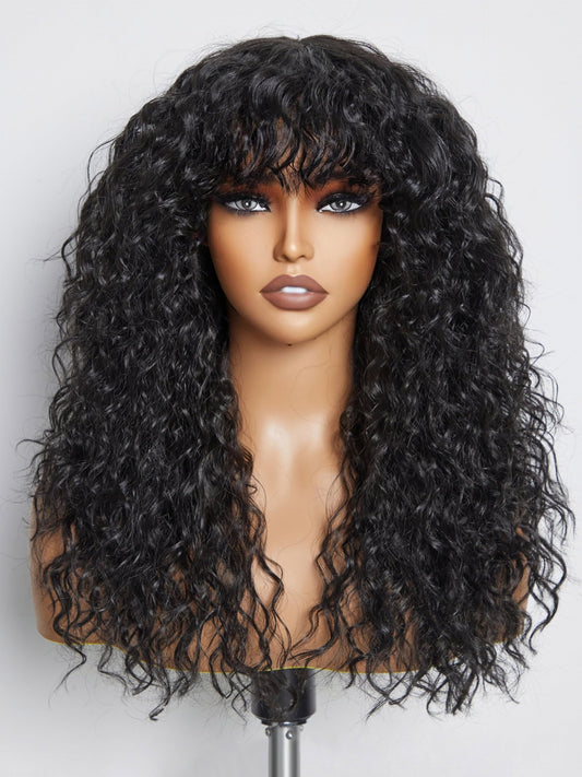 GORGIUS Shaggy Haircuts Curly Wig with Bangs Crafted with Style-Archive™ Technology: Premium Fiber & Remy Human Hair Blended, Realistic Look with True Scalp