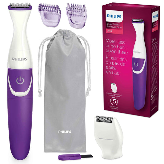 Philips Beauty Bikini Genie Cordless Trimmer for Bikini Line Hair Removal, with Shaving Head and Comb, BRT383/50