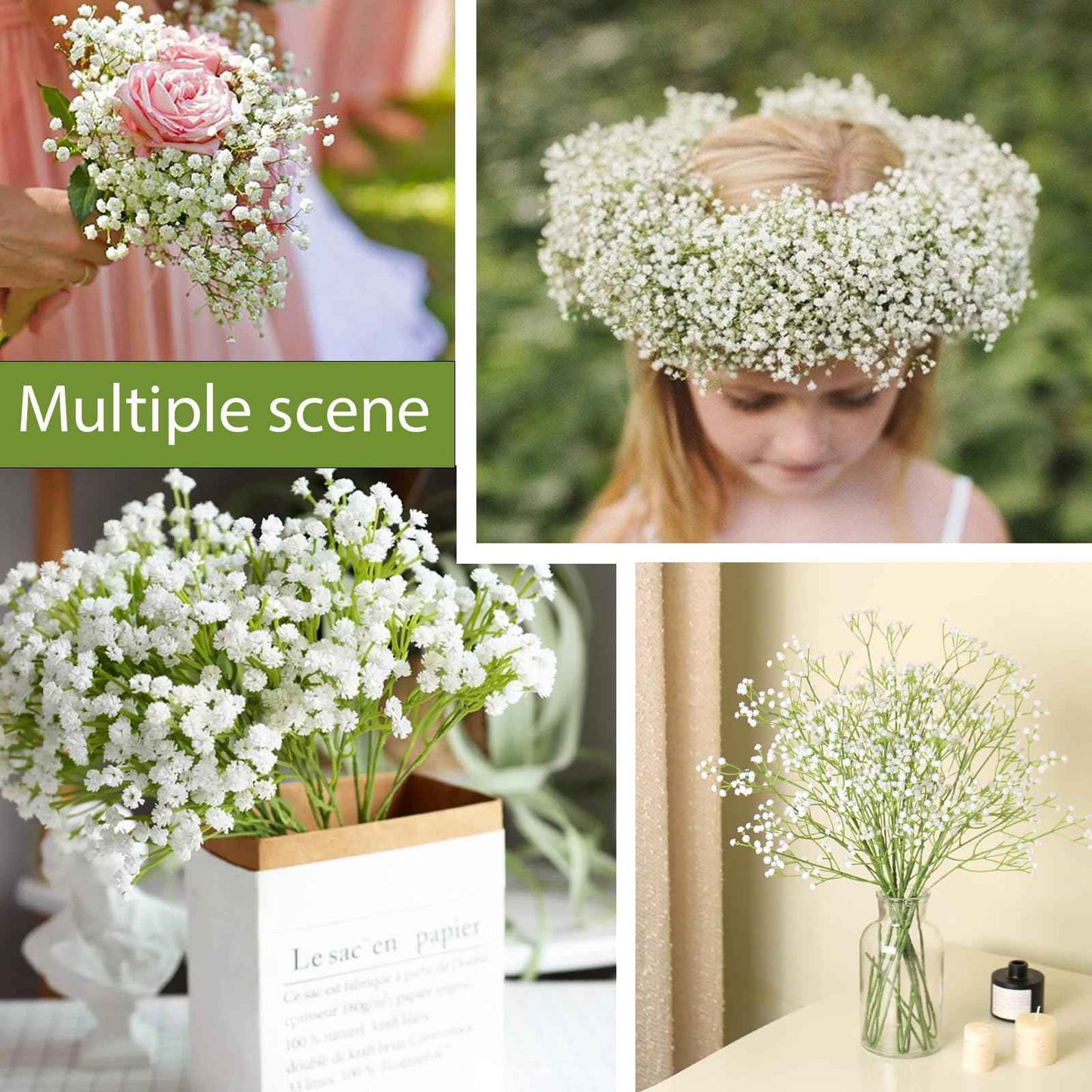 15 Pcs Babys Breath Artificial Flowers, Baby Breath Flowers Artificial Bulk, Real Touch Baby’s Breath Babies Breath Long Stems, Fake White Gypsophila For Bonquet Vase Wedding Decor Flower Arrangement