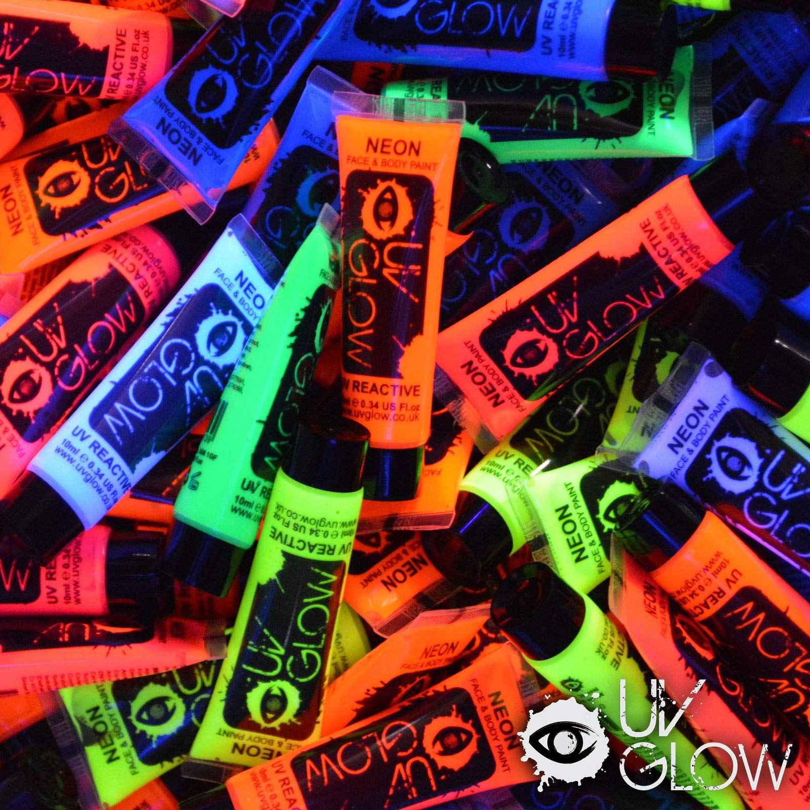 UV Glow Blacklight Face and Body Paint 1.7oz - Set of 8 Tubes - Neon Fluorescent
