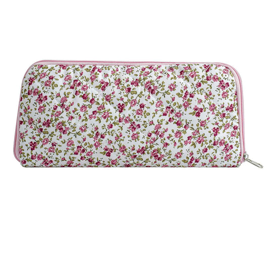 JOVAKIT Quilted Makeup Brush Holder Travel Cosmetic Bag for Women, Floral Coquette Cotton Makeup Brush Case Toiletry Zipper Make Up Pouch, Travel Storage Organizer Pouch (Red Floral)