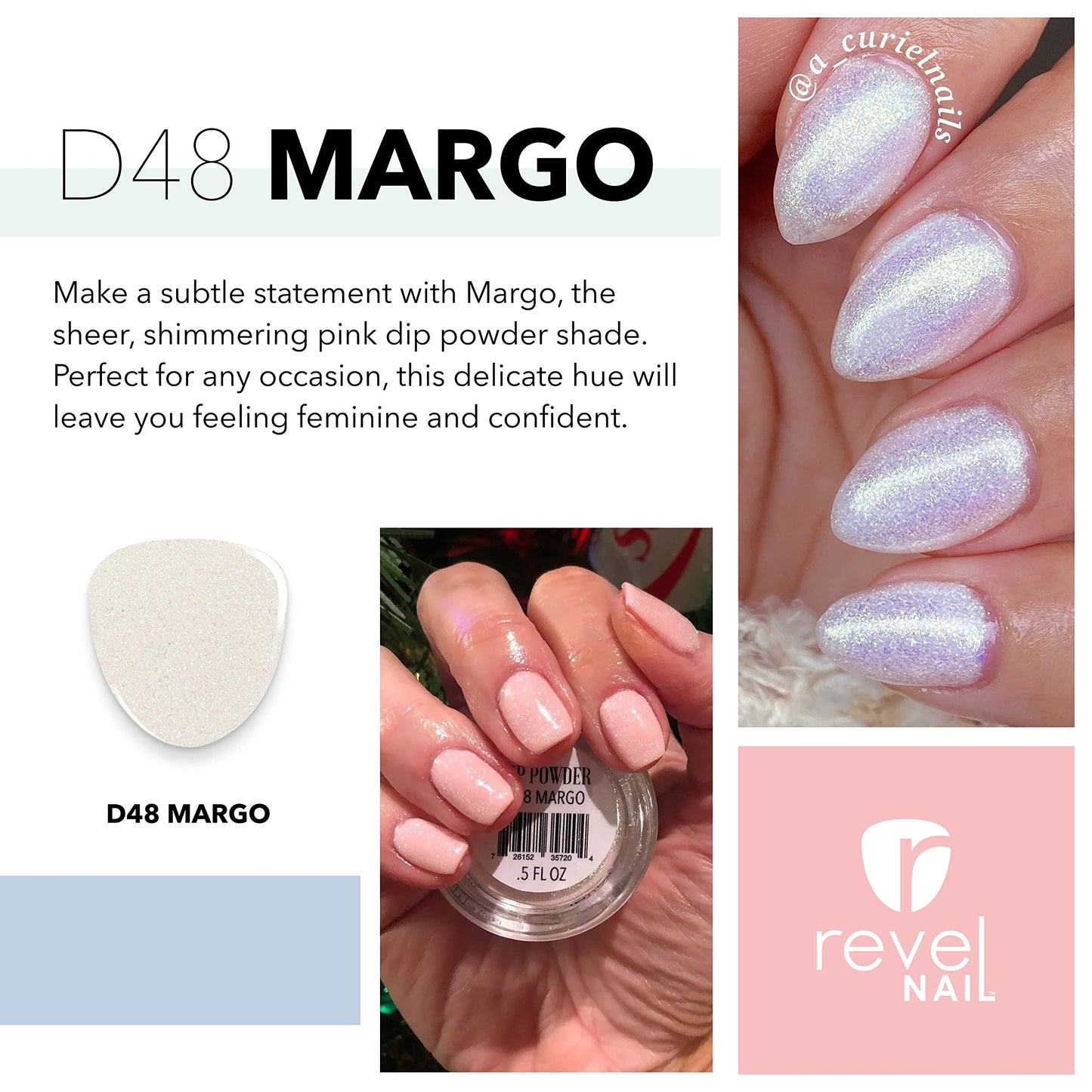 Revel Nail Dip Powder - Sparkly Dip Powder for Nails, Sheer Dip Powder for DIY Nails, Professional Nail Dipping Powder & Dip Powder Colors, Nail Art Supplies - Margo, 1 Oz