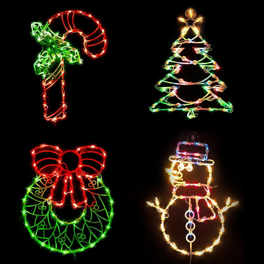 UBTKEY Christmas Window Decorations Lighted, 4 Pack 16" Plug-in Christmas Window Silhouette Lights for Christmas Holiday Indoor Wall Decorations (Cane & Wreath & Xmas Tree & Snowman)