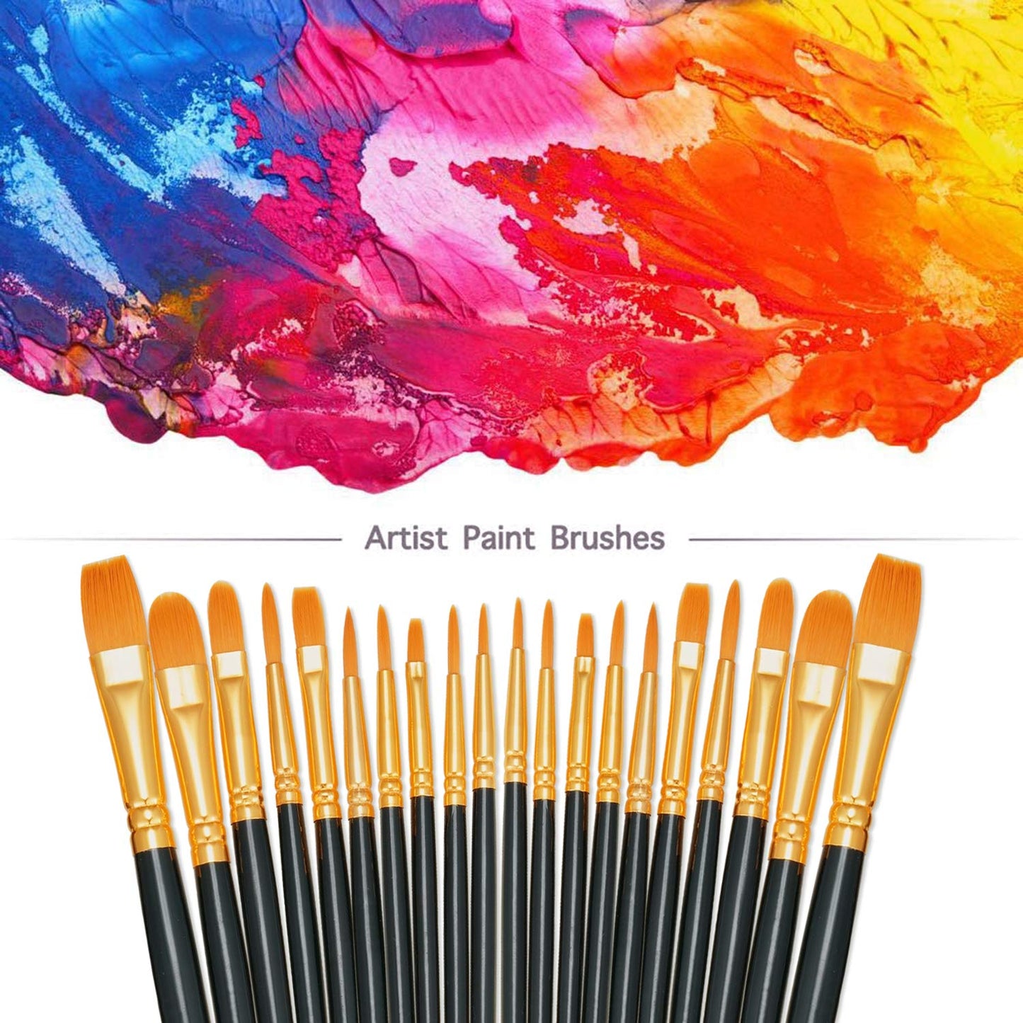 BOSOBO Paint Brushes Set, 10 Pack 100 Pcs Round Pointed Tip Paintbrushes Nylon Hair Artist Acrylic Paint Brushes for Acrylic Oil Watercolor, Face Nail Art, Miniature Detailing & Rock Painting, Black