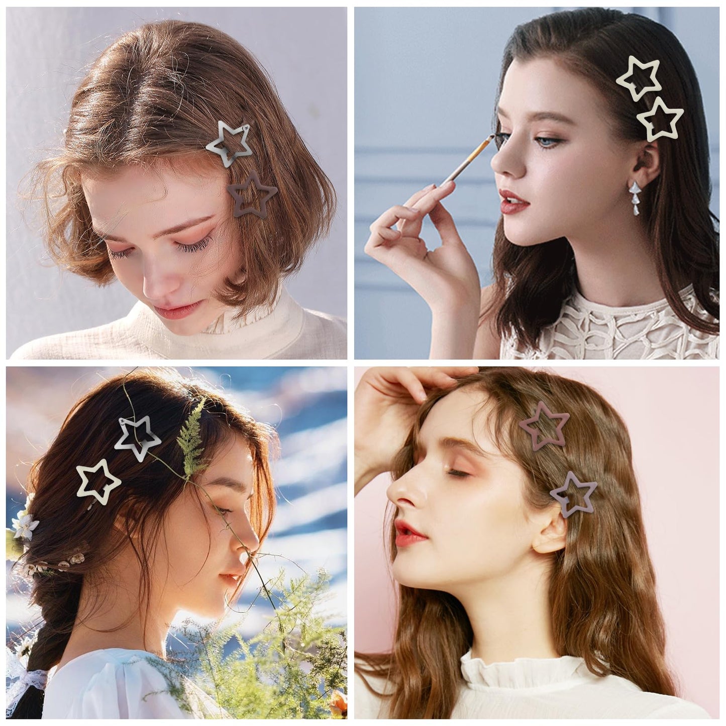 40Pcs Silver Star Hair Clips Y2K Hair Accessories for Women Brown Cute Hair Pins for Girls Aesthetic Star Barrettes for Hair Non Slip Kawaii Snap Hair Clips for Thick Hair Styling Tools