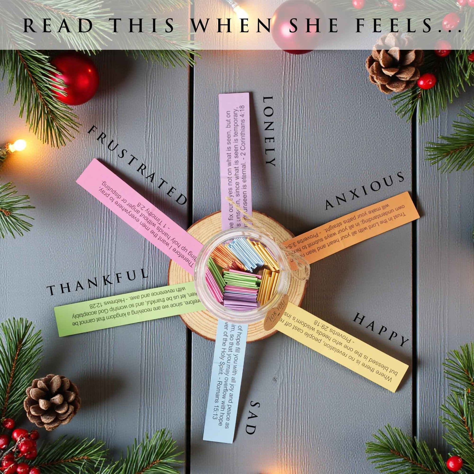 Bible Verse Jar for Daughter – 92 Encouraging Scriptures by Emotion, Christian Gift from Mom or Dad, Inspirational Jar for Teen Girls & Adult Daughter