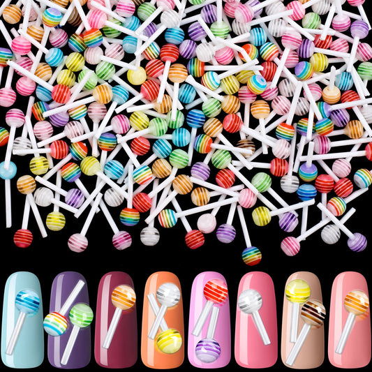 PAGOW 200pcs 6mm Lollipop Nail Charm Colorful Candy Mini Sugar Nail Art 3D Acrylic Decorations Kawaii Accessories Sweet Christmas Valentine Birthday Gift for Women Teen Girls