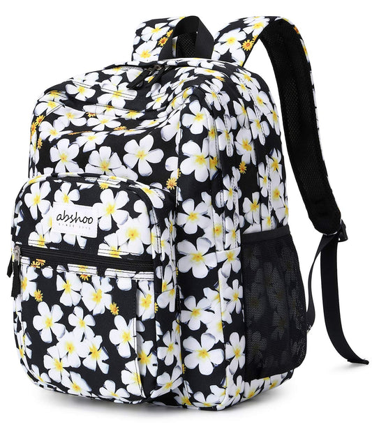 abshoo Classical Basic Womens Floral Backpack For College Water Resistant Bookbag (Floral Black)