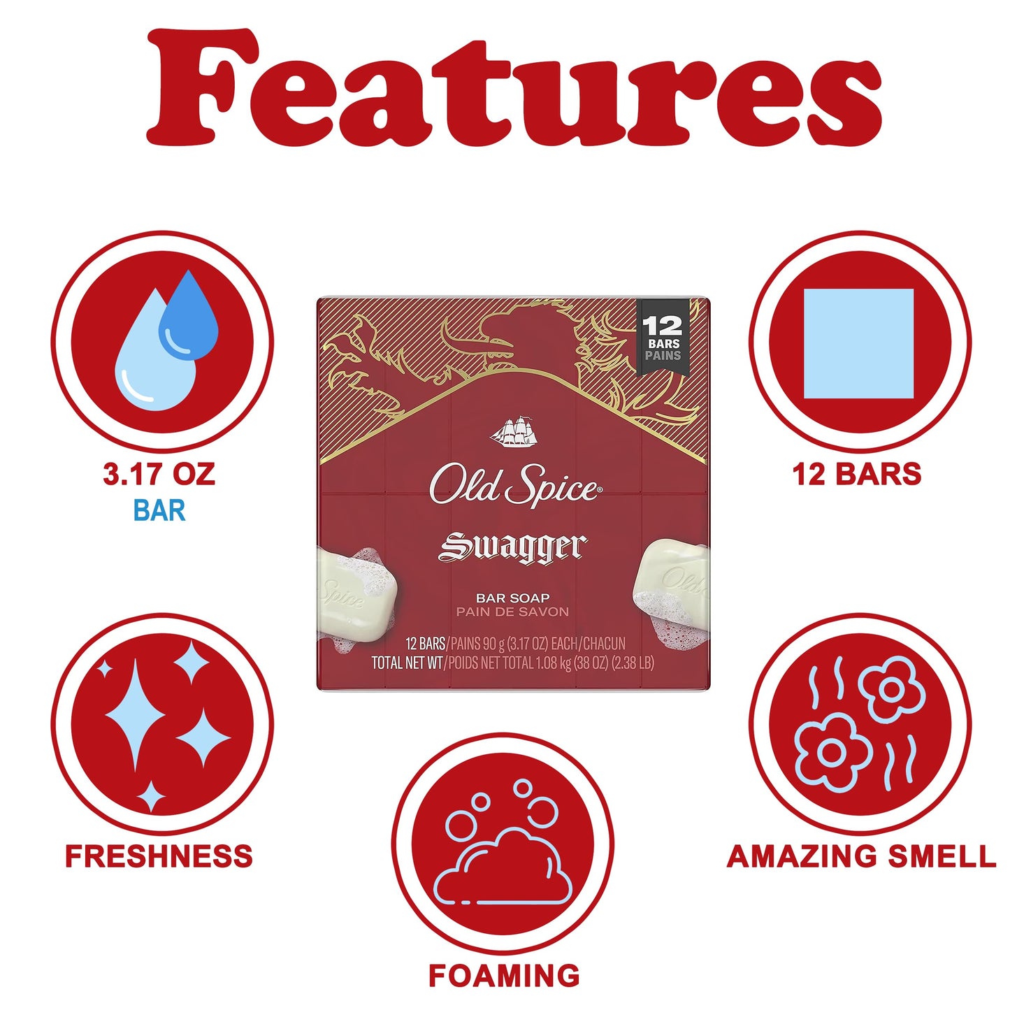 Old Spice Bar Soap for Men, Swagger Scent, 3.17 Ounce (12 Bars)