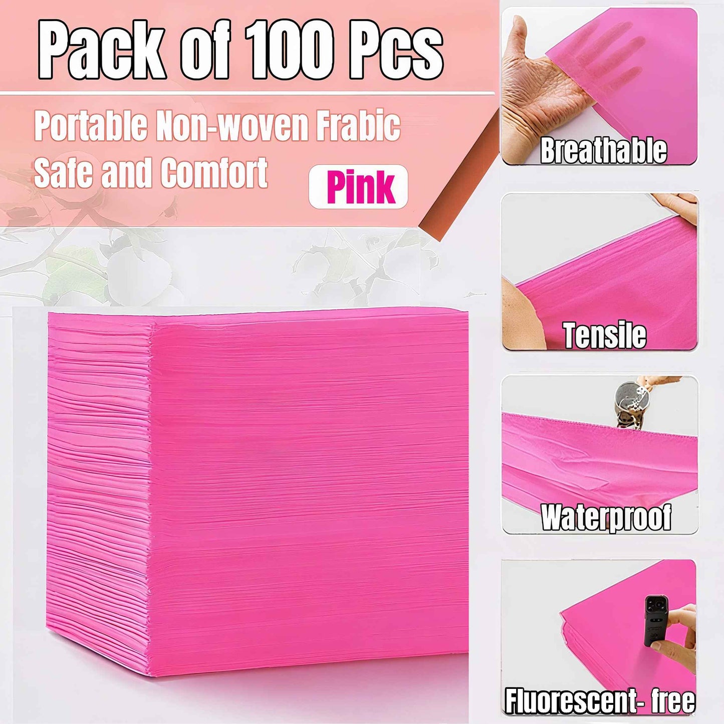 SHENKUAI 100 PCS Massage Table Sheets Disposable Spa Table Bed Covers 71"x31" Non Woven Fabric Waterproof Protector for Waxing, Tattoo, Beauty Salon,Facial, Esthetician Supply(Pink)