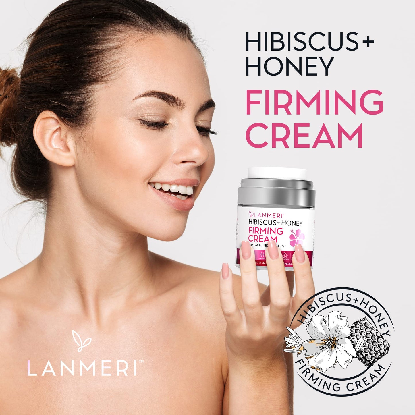 Hibiscus and Honey Cream - Neck Cream - Skin Cream for Face & Body - Anti-Wrinkle Facial Moisturizer with Collagen - Formulated with Hibiscus Extract, Honey, Jojoba Oil - Cruelty-free, 1.7 oz 50 ml