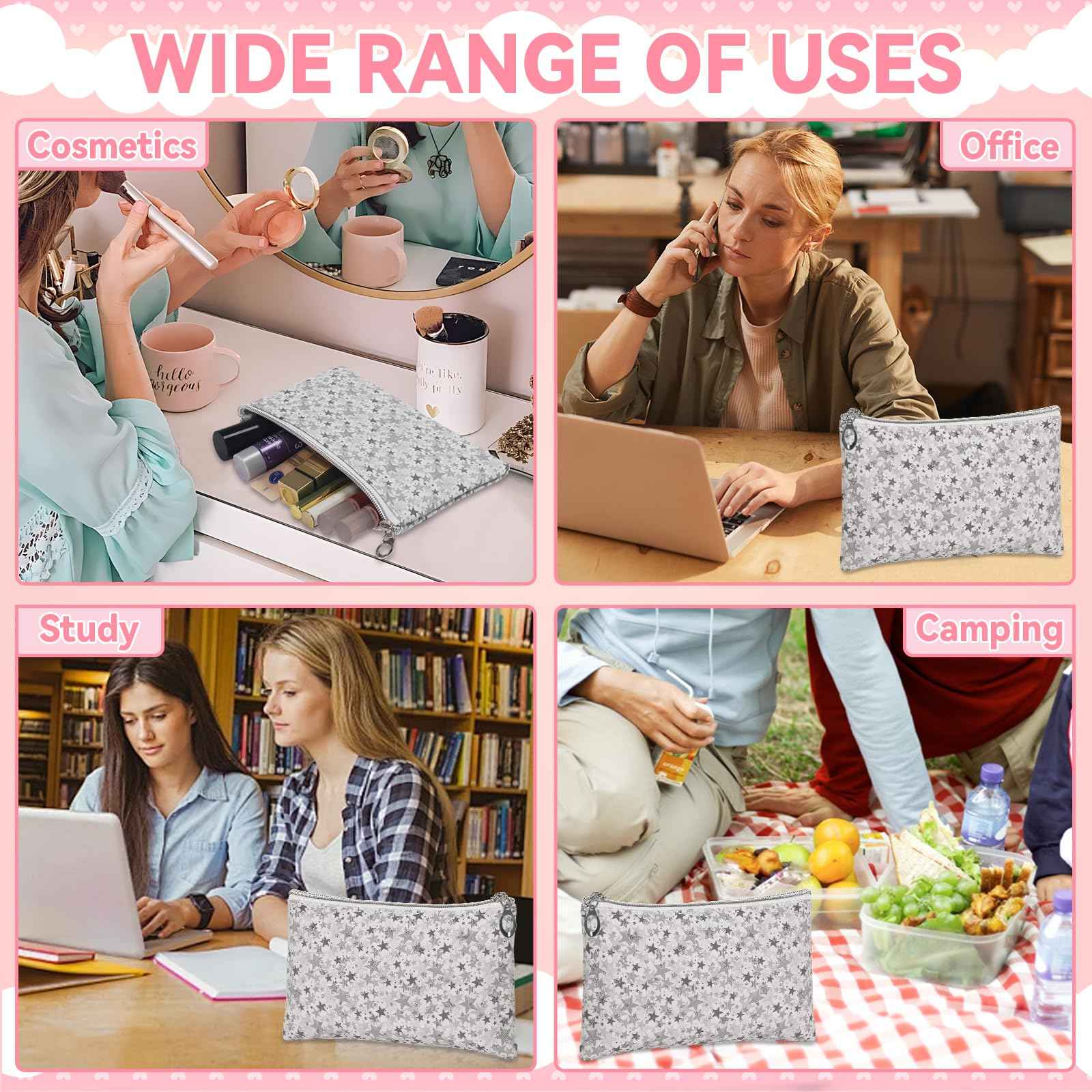 YedsIntu 12 Pieces Cosmetic Bag for Women, Makeup Bags with Zipper Waterproof Travel Toiletry Pouch, Cosmetic Packing Accessory Organizer (Grey)