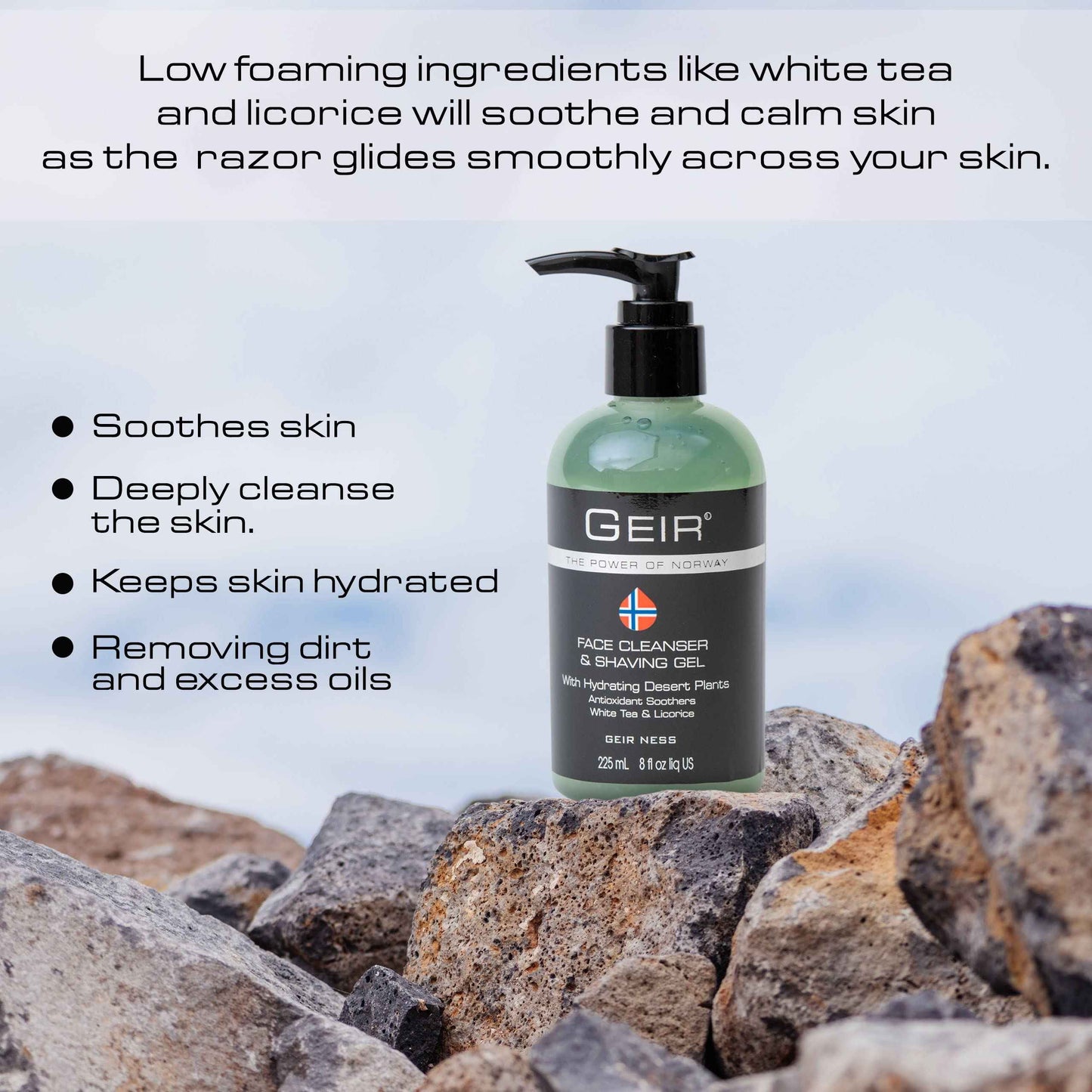 Geir Ness Face Cleanser & Shave Gel for Men - Contains Arctic Algae & Minerals - Moisturizing Deep Cleansing Face Wash