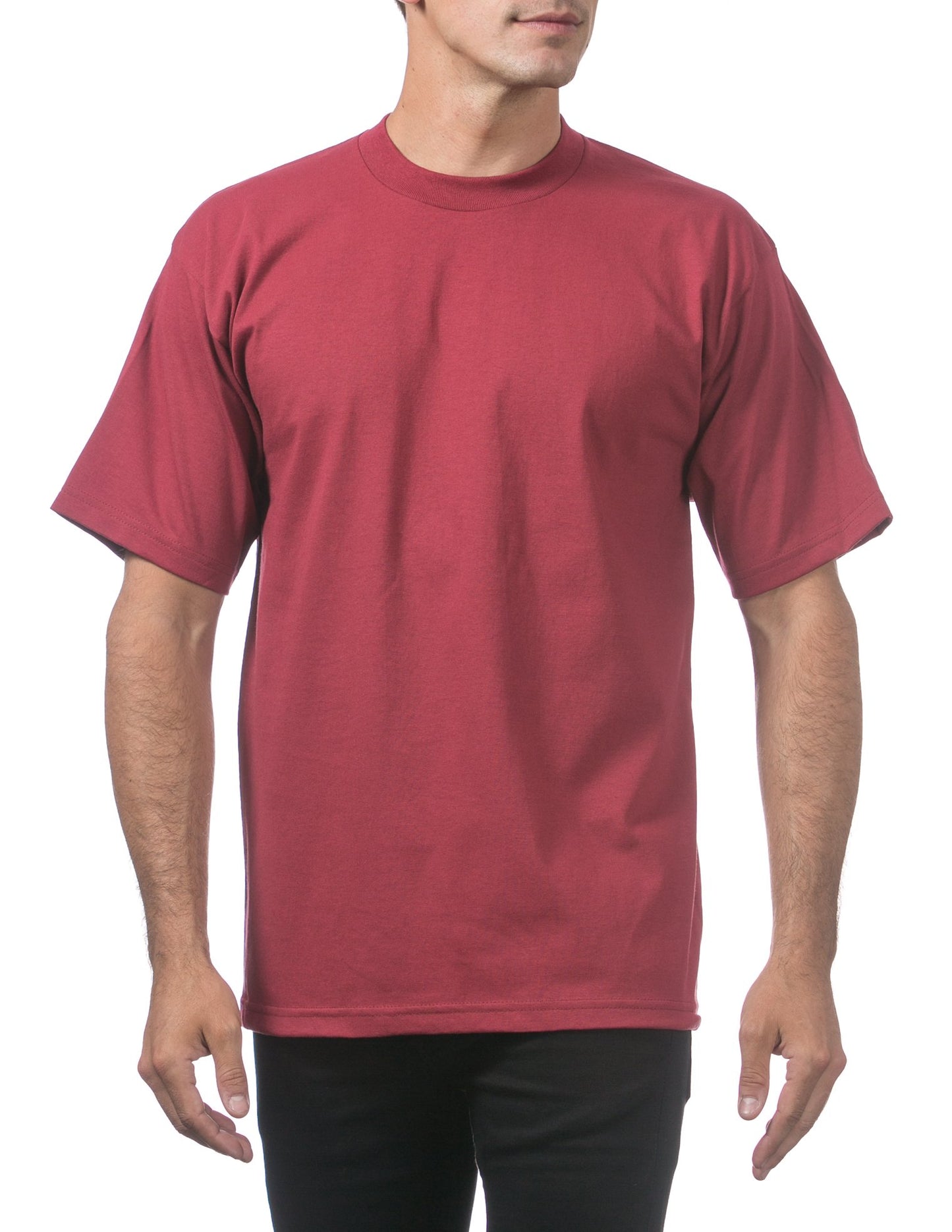 Pro Club Men's Heavyweight Cotton Short Sleeve Crew Neck T-Shirt, Burgundy, Small