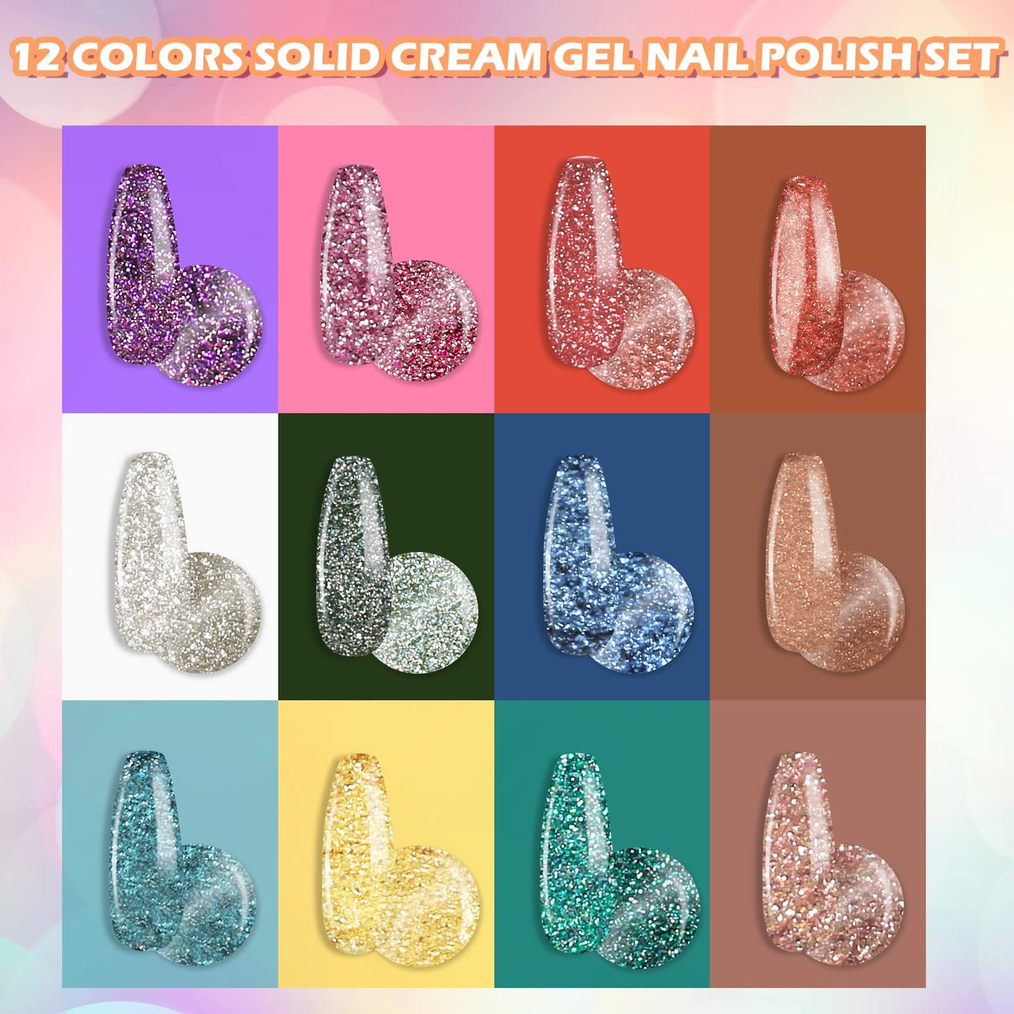 noirwhite 12 Colors Solid Gel Nail Polish Set, Glitter Solid Cream Nail Gel Polish Cream Pudding Nail Art Polish Kit, Gel Paint for Nails Art with 1 Nail Brush for Nails DIY Nail Art Design