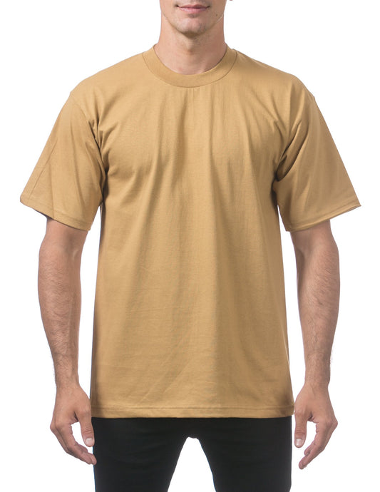 Pro Club Men's Heavyweight Cotton Short Sleeve Crew Neck T-Shirt, Mustard, Small