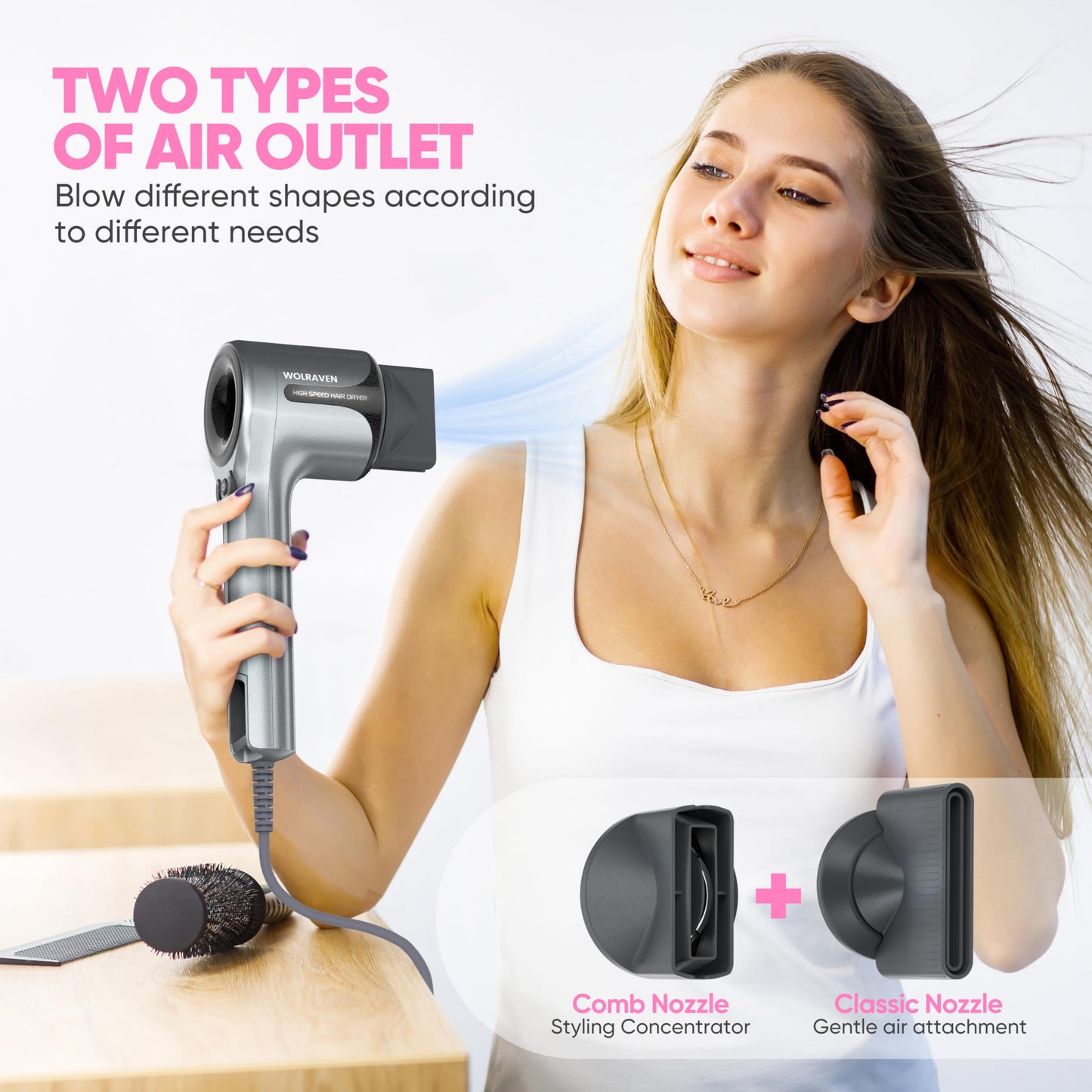 Hair Dryer, Professional Hair Dryer for Salon use, Fast-Drying with Brushless DC Motor,Salon Negative Ions Blow Dryer,No Heat Damage,UL Approved and ALCI Safety Plug,Cold Button Light & Low Noise