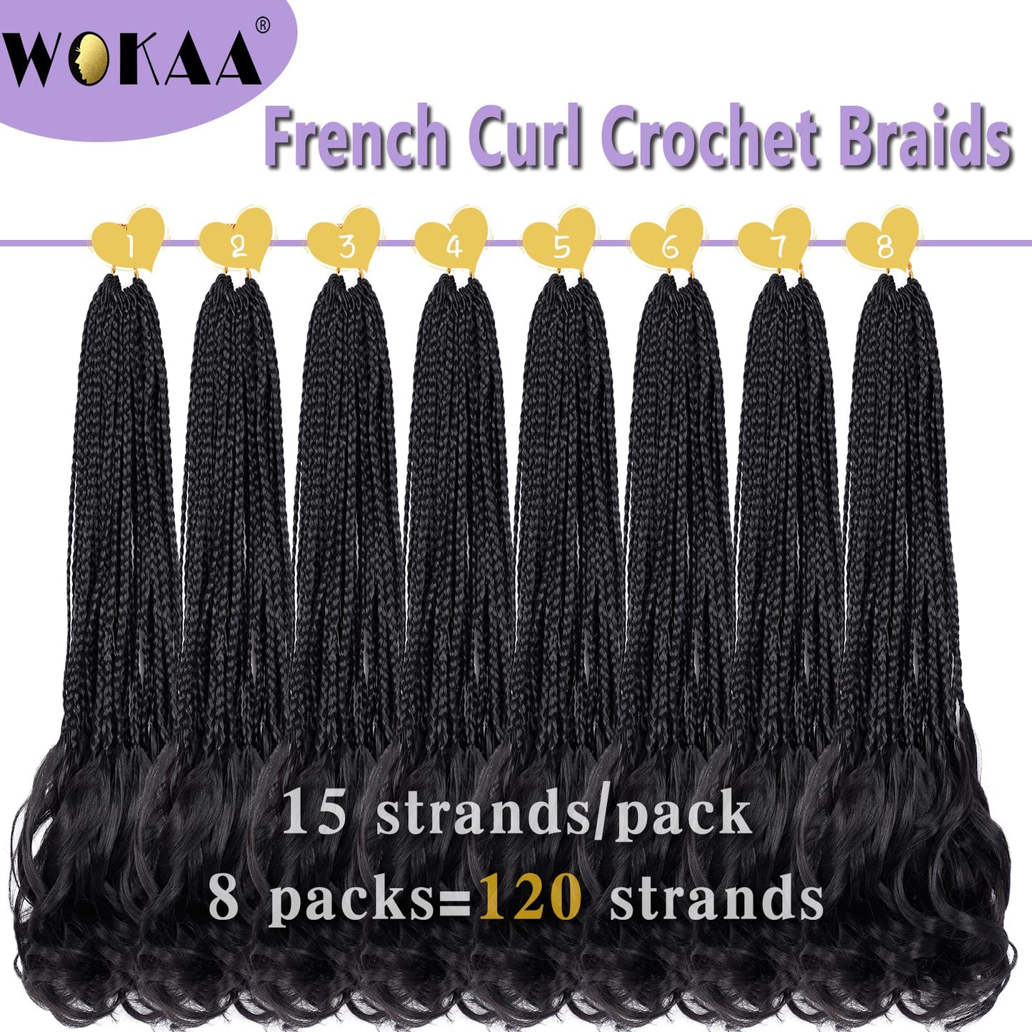 French Curl Crochet Braids 24 Inch Goddess Box Braids Crochet Hair for Women 8 Packs Pre Looped Crochet Box Braids with Curly Ends Synthetic French Curly Braiding Hair Extensions (1B#)