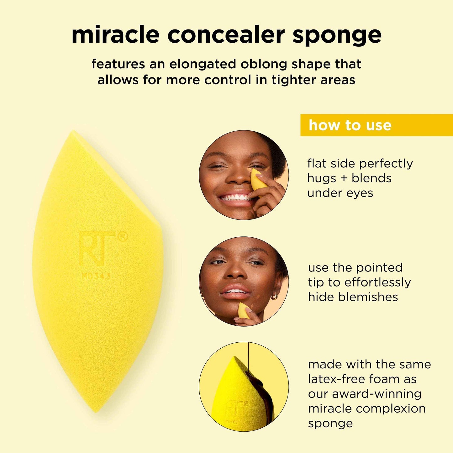 Real Techniques Miracle Complexion Sponge + Concealer Sponge Duo, Makeup Blending Sponges For Foundation & Concealer, Offers Light To Medium Coverage, Natural, Dewy Makeup, Latex-Free Foam 2 Count