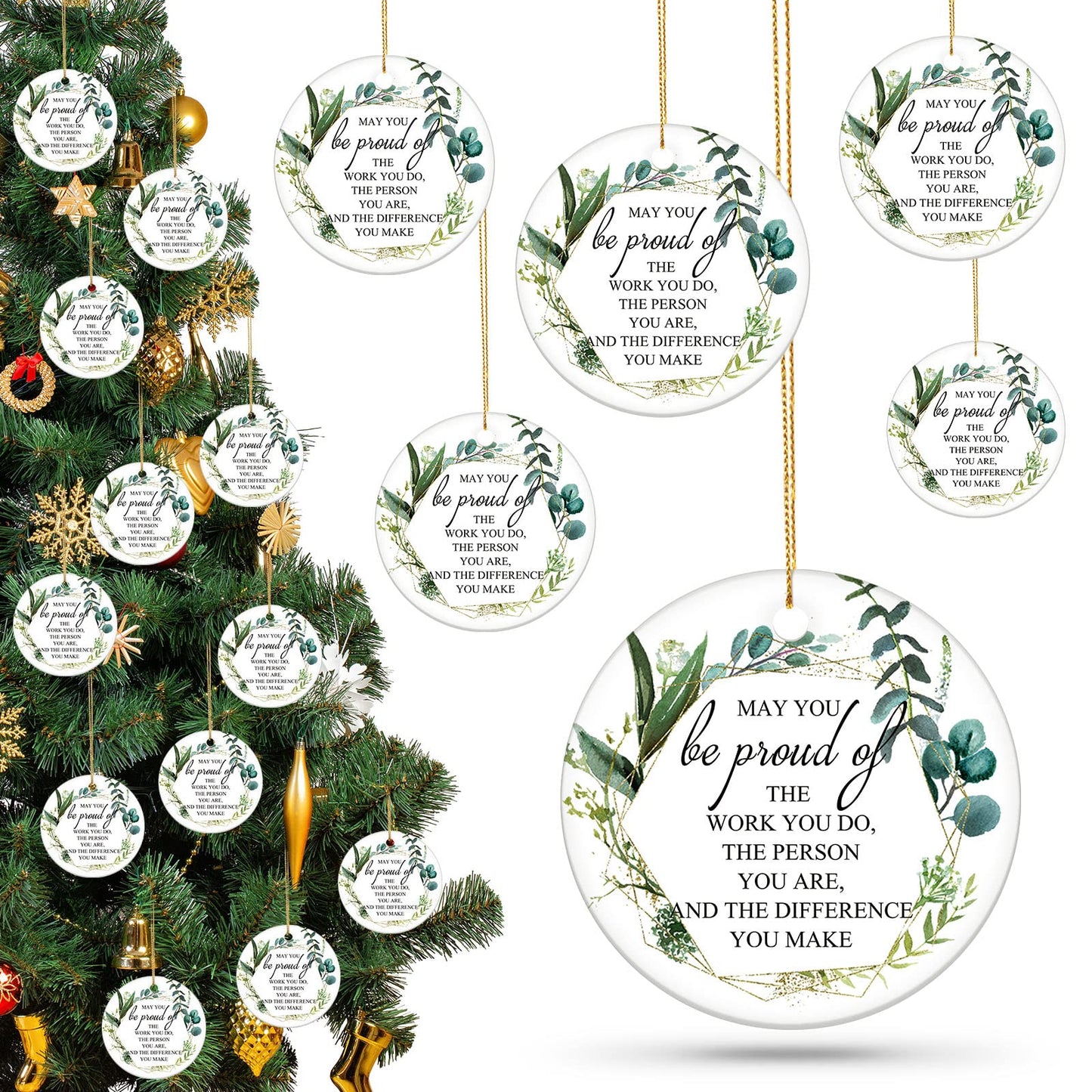 20 Pcs Thank You Ornaments Christmas Appreciation Gifts May You Be Proud of The Work You Do Christmas Tree Ceramic Hanging Decor for Employee Coworker Nurses Teacher