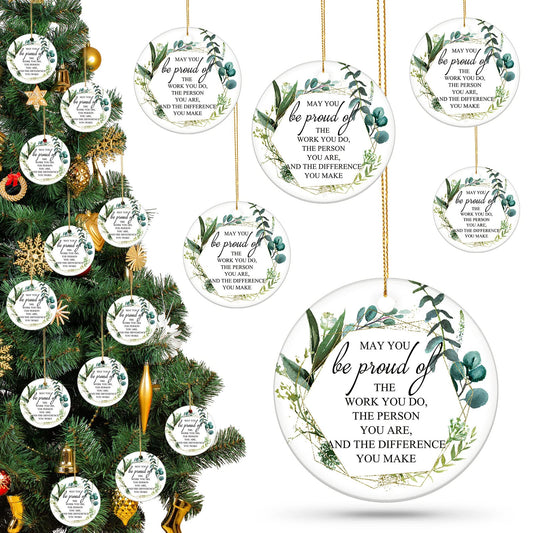 20 Pcs Thank You Ornaments Christmas Appreciation Gifts May You Be Proud of The Work You Do Christmas Tree Ceramic Hanging Decor for Employee Coworker Nurses Teacher