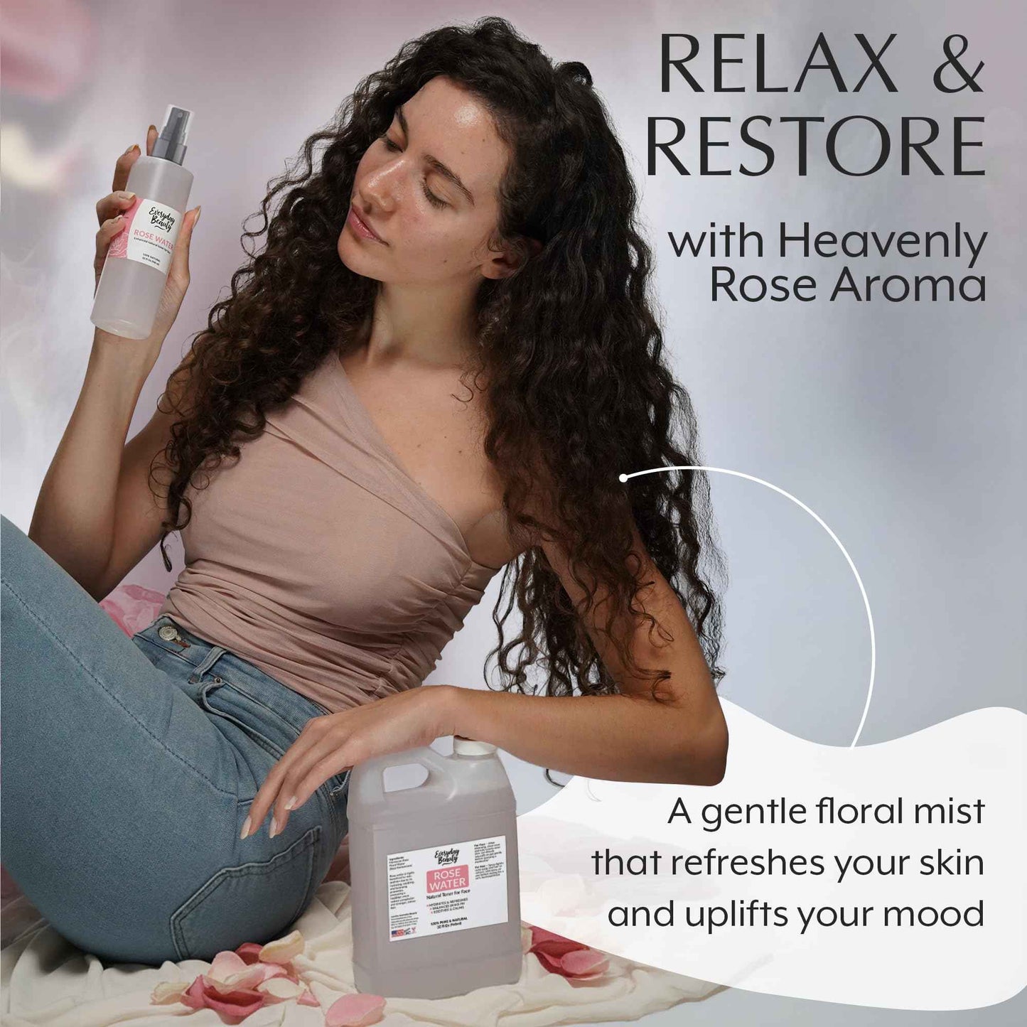 Rose Water Facial Toner - 32oz Bulk Alcohol-Free Vegan All Natural Refreshing for Face and Hair - Uplifts, Calming & Soothing for All Skin Types