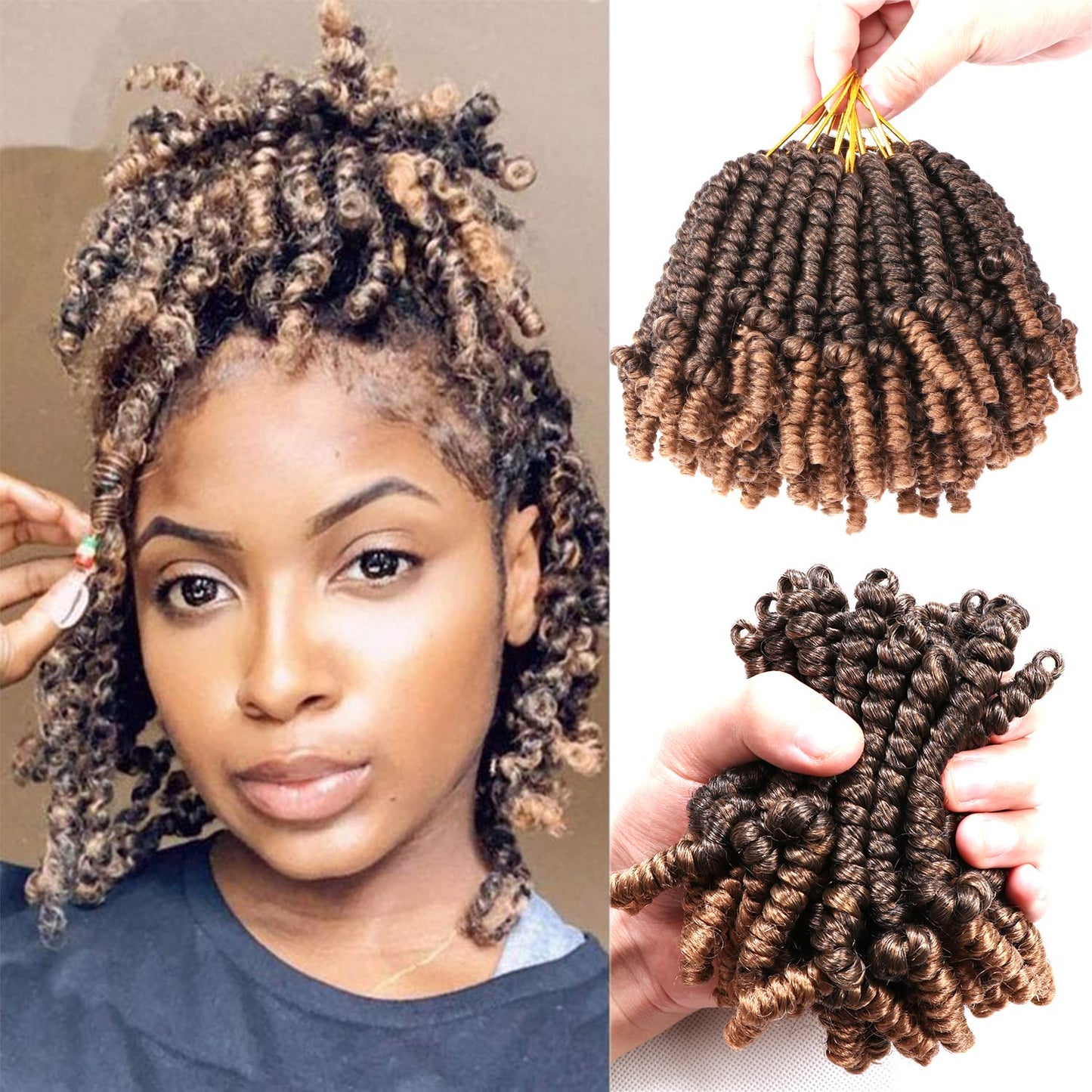 8 Packs Short Spring Twist Crochet Hair 4Inch Pretwisted Passion Twist Crochet Hair Curly Pre Looped Crochet Braids Hair Bomb Twist Kids Crochet Hair for Black Women (4 Inch, T27#)