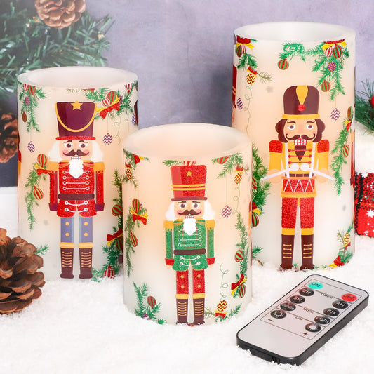 MELTONE Christmas Nutcracker Flameless Candles Remote: Real Wax Flickering Battery Candles - Home Party Bedroom Birthday Xmas Holiday Decorations