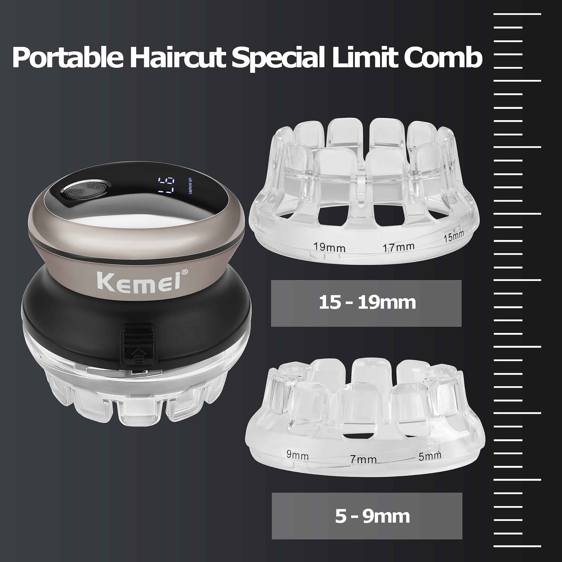 KEMEI Professional Hair Clippers for Men, Automatic Circular Hair Trimmer, Cordless Self-Haircut Kit with LED Display, KM-887 Silvery