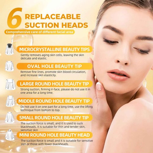 2025 Pore Vacuum, USB Rechargeable Blackhead Remover Vacuum,3 Levels Adjustable Pore Vacuum Blackhead Remover, with 6 Suction Power Probe,4 Golden Needle face Vacuum Pore Cleanser Kit-White