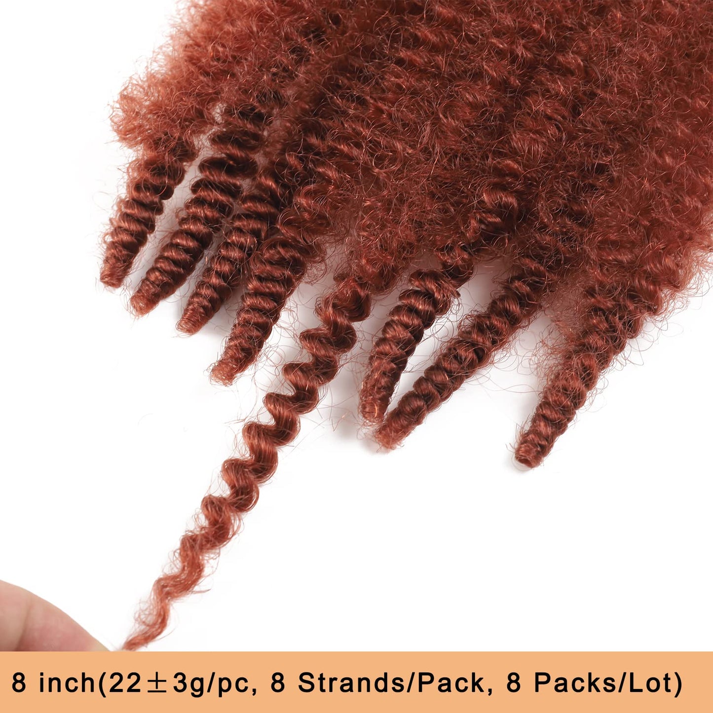 8 Packs Marley Twist Braiding Hair 350 Ginger 8 inch Afro Spring Twist Hair Pre Separated Synthetic Twisted Up Springy Afro Twist Hair for Soft Locs 350 Marley Twist Hair Ginger Braiding Hair