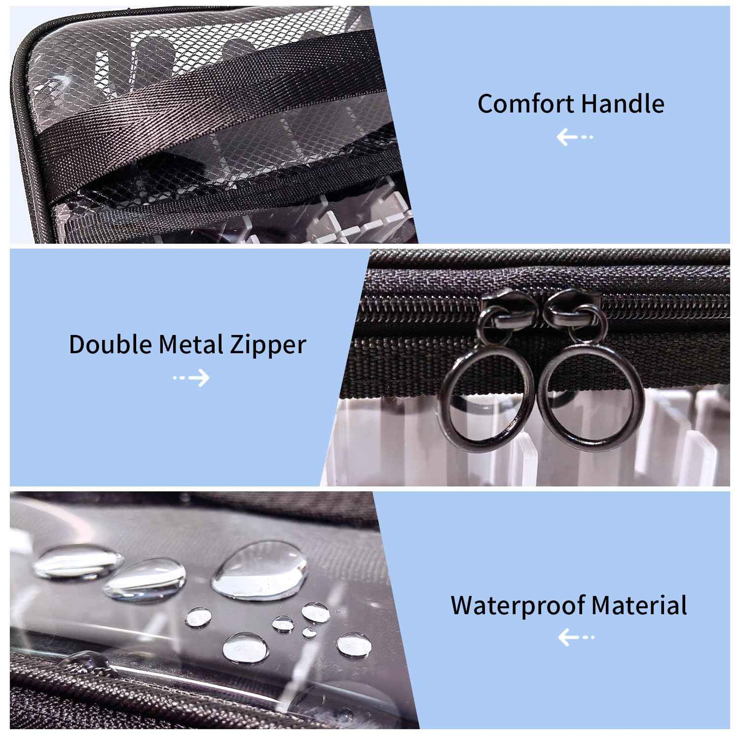 leevanoo Clear Makeup Bags with Mesh Top，Clear PVC with Zipper Handle Portable Travel Luggage Pouch，TSA Approved Cosmetic Organizer (Black)