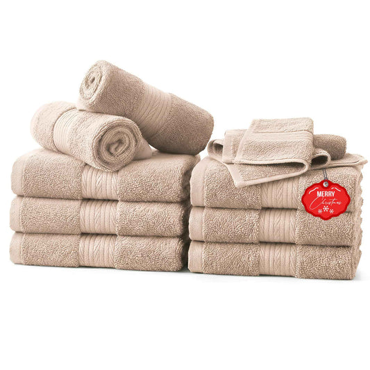 Ample Decor Wash Cloths Pack of 10, Oeko Tex Certified 600 GSM 100% Cotton Soft Absorbent, Premium Quality Durable Machine Washable, Ideal for Bathroom, Pool, Hotel, Spa – Beige