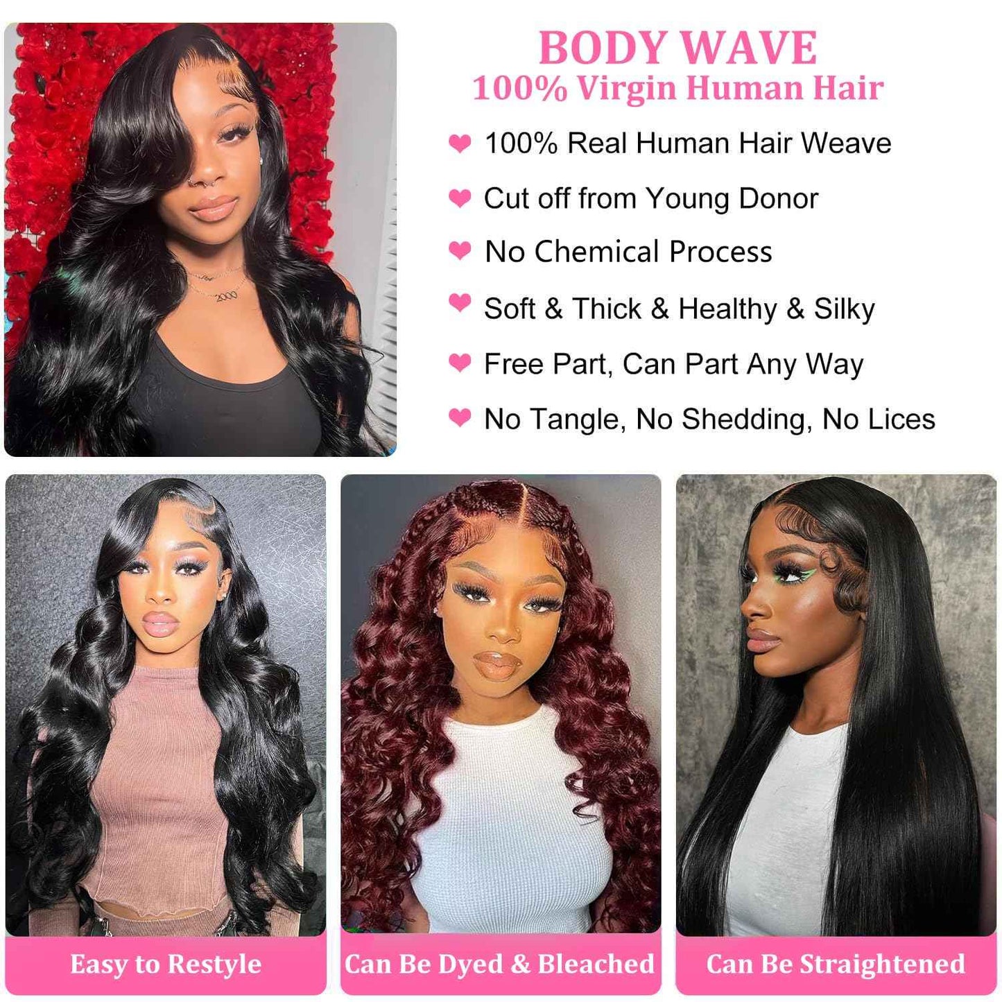 Human Hair Bundles Body Wave 12 14 16 Inch 100% Unprocessed Brazilian Body Wave 3 Bundles Human Hair Extensions for Women Quick Weave Natural Color