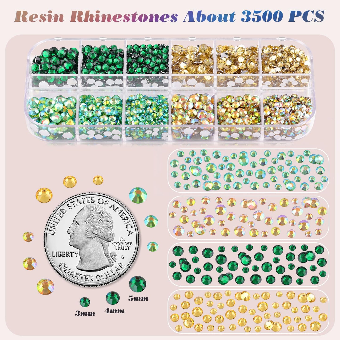 3500 PCS Flatback Rhinestones for Crafting and 2PCS B7000 Glue (Pack 8), 1 Box of 3/4/5mm Colorful Resin Rhinestones Gems Charms for Bedazzling DIY Crafts Fabric Clothing Tumblers Shoes Nail Art