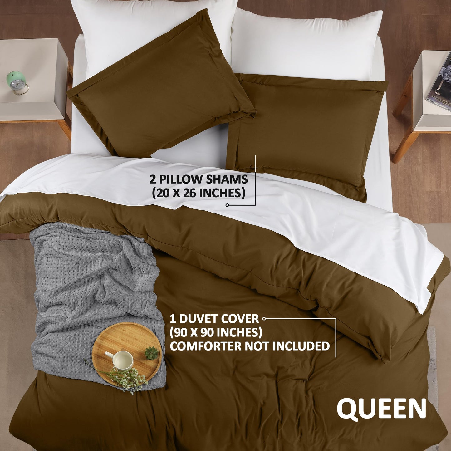 Utopia Bedding Duvet Cover Queen Size - 1 Duvet Cover with 2 Pillow Shams - 3 Piece Bedding Duvet Cover with Zipper Closure - Soft Brushed Microfiber, 90 X 90 Inches (Queen, Mocha)