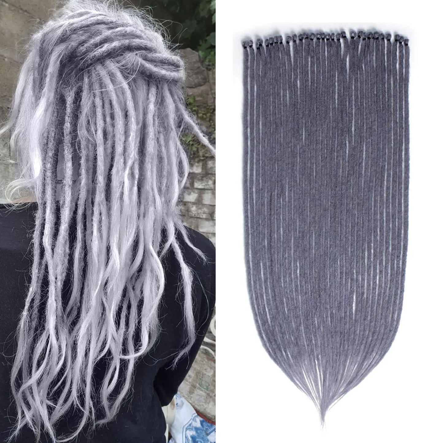 Sangtok 24 inch Dreadlock Extensions 15 pcs Gray Single Ended Thin 0.6cm Dreads Extensions, Synthetic Dreadlock Extensions Reggae Hippie Crochet Dreads for Women