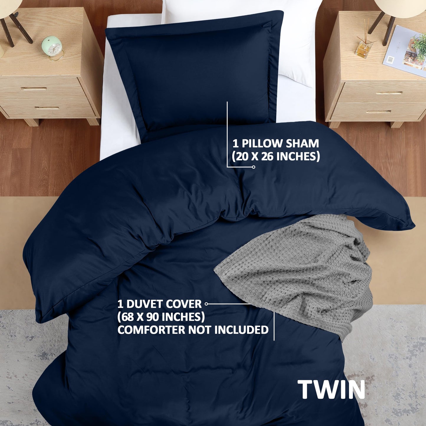 Utopia Bedding Duvet Cover Twin Size - 1 Duvet Cover with 1 Pillow Sham - 2 Pieces Bedding Duvet Cover with Zipper Closure - Soft Brushed Microfiber, 68 X 90 Inches (Twin/Twin XL, Navy)