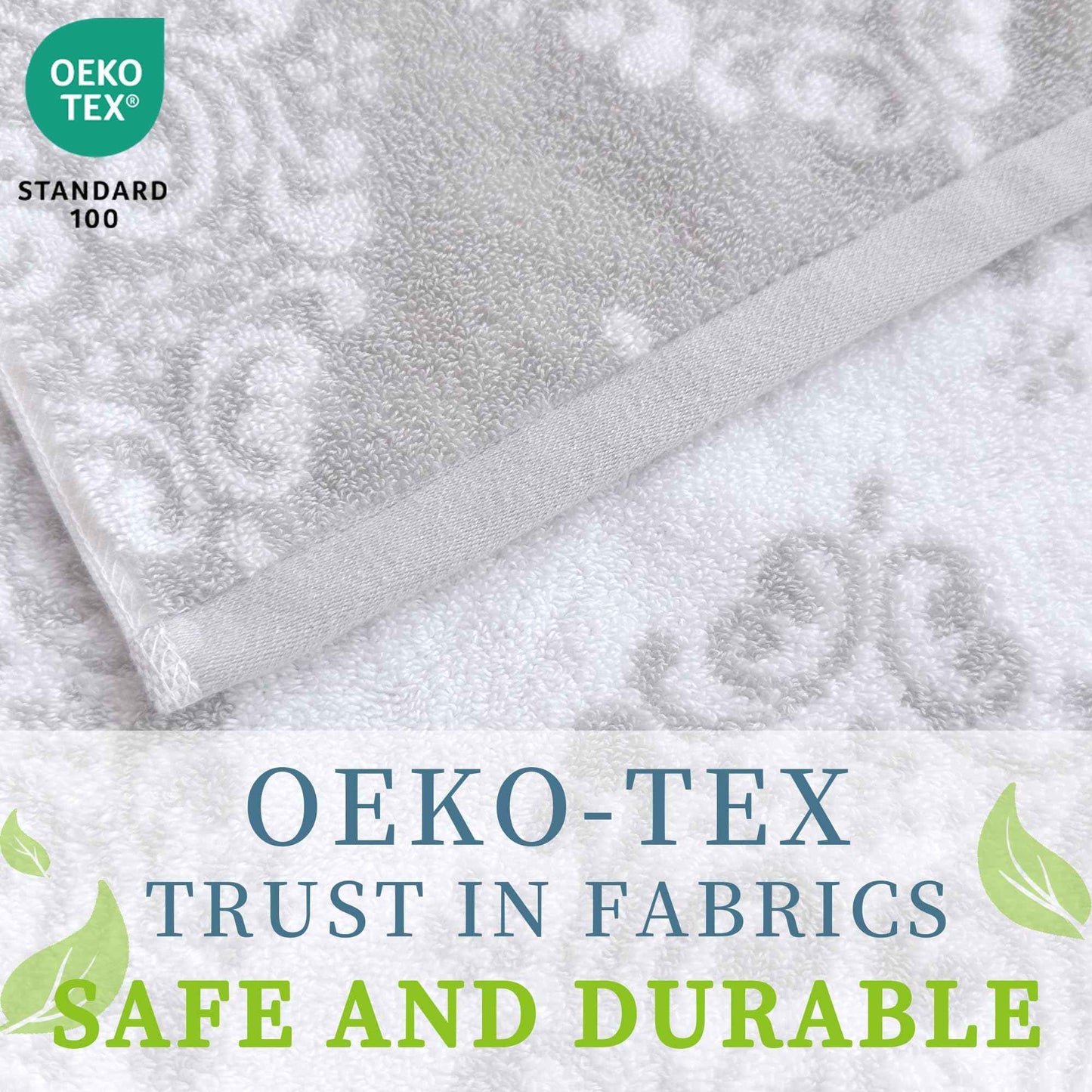 Gray Wash Cloths, Jacquard Washcloths 6 Pack 13"x13" - 100% Cotton | Quick Dry | Thick | Soft | Absorb, Luxury Face Towels for Bathroom & Showering, Jacquard Washcloth Set, Grey + White Damask Pattern