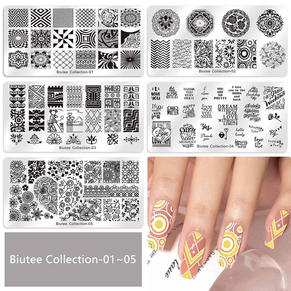 Biutee 19pcs Nail Stamp Plates set 15 plate 1Stamper 2Scraper 1storage bag Nails Art Stamping Plate Scraper Stamper Set Leaves Flowers Animal Nail plate Template Image Plate